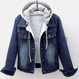 Women's Jackets 2023 Autumn Winter Women Denim Coats Velvet Warm Thick Hooded Jeans Short Jacket Female Vintage Blue Cowboy Overcoat Outwear 5XL J230925