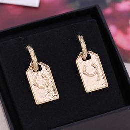 Top quality rectangle shape and stamp drop earring in 18k gold plated for women wedding Jewellery gift have box PS4678295d