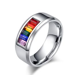 Fadhion Stainless Steel Rainbow Flag Rings Titanium Steel Smooth Gold Plated Men's Ring