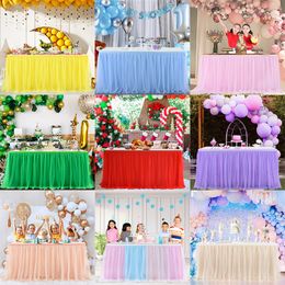 Table Skirt 4FT/6FT/8FT Table Skirts Birthday Tulle Table Skirting Wedding Party Tutu Tulle Baby Shower Wedding Party Home Decor 230925