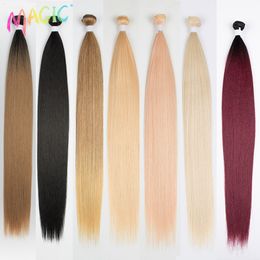 Human Hair Bulks Magic Super Long Straight Hair Extensions Ombre Blonde Hair Bundles Soft Hair Synthetic 24 Inch Natural Hair For Women 230925