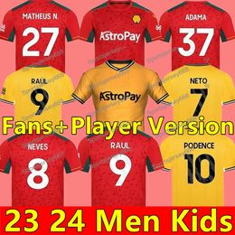 23 24 Home Soccer Jerseys Raul Semedo Neto Neves Trincao J Otto Podence Gibbs Hee Chan 2023 2024 Woes Football Shirts Men Kids Kit