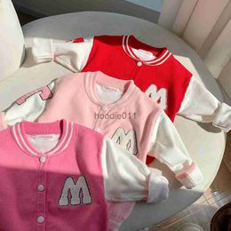 Men's Jackets 2023 Autumn Winter Children Girls Coat Cotton Knitted Letters Patchwork Cardigan Stretch Single Breasted Girls Baseball Uniform L230925