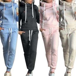 Women's Tracksuits Tracksuit Solid Color Women 2Pcs Jogging Suit Tracksuits Fleece Lined Hoodies Pants Set L230925