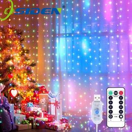 Other Event Party Supplies USB LED Curtain Light Fairy String Lights 8Mode 3X3M 3X1M 3X2M Garland For Year Christmas Outdoor Wedding Home Decor 230923