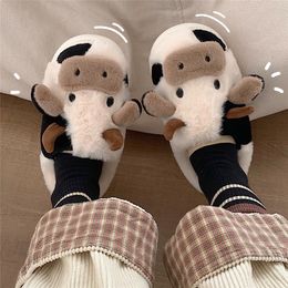Slippers Cute Animal Slipper For Women Men Fashion Kawaii Fluffy Winter Warm Slipper Couples Cartoon Milk Cow House Slides Funny Shoes 230925