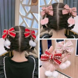 Hair Accessories Clasp Year Red Headdress Chinese Style Pearl Bow Spring Festival Hairpin Princess Tassels Headband