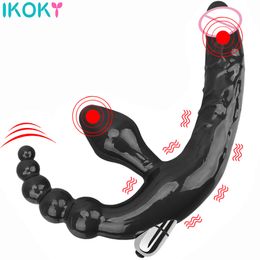 Vibrators Strapless Strapon Dildo Vibrator Sex Toys for Adult Double Penetration Anal Plug Beads Women Lesbian 230925