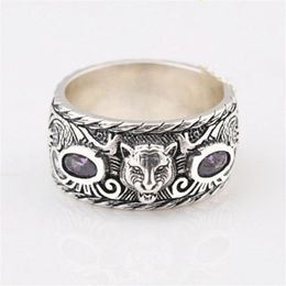 S925 retro sterling silver inlaid tiger head ring trend hip hop men and women couple Jewellery gift281V