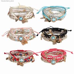 Charm Bracelets New Evil Eye Beads Bracelet Set For Women Bohemia Fatima Hand Charm Beaded Chain Bangle Girls Boho Party Jewellery Q230925