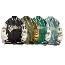 Men's Jackets Men's Women's Baseball Uniform Embroidered Jacket Street Hip Hop Clothing PU Leather Bomber Sport Harajuku Fashion Loose New Sty L230925