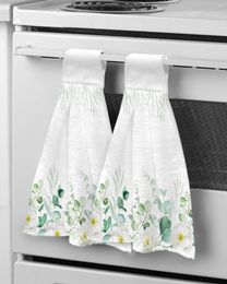 Towel Watercolour Plant Eucalyptus Leaf Flower Hand Bathroom Supplies Absorbent Dishcloths Hanging Cloth Kitchen Accessories