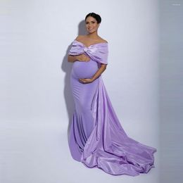 Party Dresses Elegant Purple Bow Mermaid Maternity Stretchy Strapless Long Train Po Shoot Bridal Pregnancy Dress Gowns