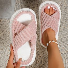 Slippers Flat Platform Winter Slippers For Women Home House Fur Slippers Women Korean Warm Indoor Outdoor Cotton Shoes Design 230925