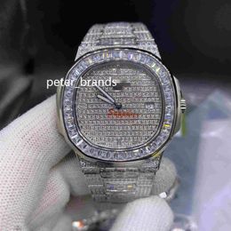 TOP Quality Men's Automatic Watches Iced out Diamond Watch 40MM Silver Stainless Steel Baguettes Diamond Bezel sapphire Watch293x