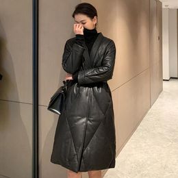 Women's Leather Fashionable PU Down Cotton Jacket For Artificial Fur Coat Winter Pad Medium To Long Waist Warm
