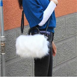 Lady Girl Pretty Cute Faux Rabbit Fur Handbag Shoulder Messenger Bag Tote Fashion Women Long Grass Bolsa Feminina 220923