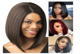 Young and Beauty Short Straight Bob Hairstyle Synthetic Wigs Brown to Light Blonde Ombre Hair Side Part For Women Cosplay Heat Res7674246
