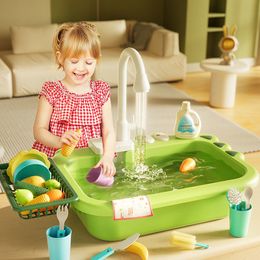 Tools Workshop Pretend Play Electric Dishwasher Set Sink Tableware Simulation Kitchen Toys for Children Early Educational Toy Gift 230925