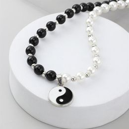 Necklaces For Women Tide Hip-hop Personality And White Pearl Pendant Yin Yang Tai Chi Bagua Necklace Chain Chokers238b