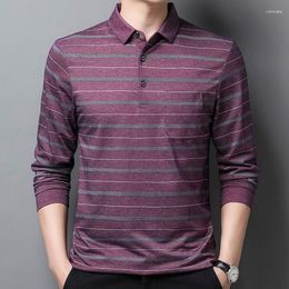 Men's Polos Spring And Autumn Fashion Casual Pocket Long Sleeve Tee T-shirt With Loose Striped Polo Pullover Contrast Color Tops