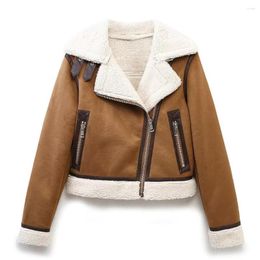 Women's Leather Winter 2023 Charm Double Sided Short Fur Integrated Warm And Comfortable Retro Zipper Long Sleeve Pocket Jacket