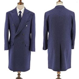 Men's Suits Navy Blue Woollen Coat Men Suit Tailor-Made One Piece Overcoat Double Breasted Winter Warm Business Wedding Groom Prom Tailored