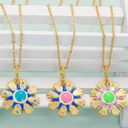 Pendant Necklaces EYIKA Fashion High Quality Gold Plated Sun Star Flower Necklace Hand Painted Enamel Colourful Bohemian Copper Jewellery
