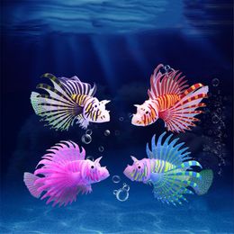 Aquariums Aquarium Artificial Luminous Lionfish Fish Tank Landscape Silicone Fake Fish Floating Glow In Dark Ornament Home Decoration 230925