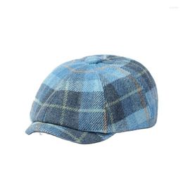 Berets Autumn And Winter Polyester Plaid Print Sboy Caps Flat Peaked Cap Men Women Painter Beret Hats 144