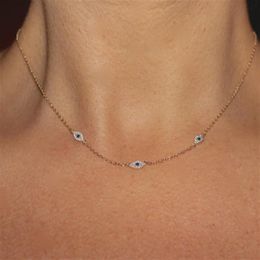 2018 Fine silver jewelry minimal delicate cz Turkish evil eye charm dainty choker collarbone adorable women girl chain necklace222q