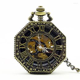 Pocket Watches Irregular Hexagon Design Skull Mechanical Watch Retro Steampunk Gentleman Style Men's Necklace Pendant Clock
