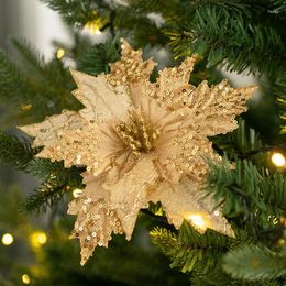 Decorative Flowers Handcraft Glitter Artificial Christmas Xmas Tree Ornaments Merry Decorations For Home Year Gifts