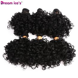 Human Hair Bulks Short Black Synthetic Afro Kinky Curly Bundles Extensions Nature Hair 6Pcs/Lot Weave Curls Fake Hair Fiber For Women Dream Ice's 230925