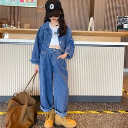 Clothing Sets Jeans For Girl 10 12 Years Blue Denim Coat Two Pieces Spring Fall Teenage Outfit