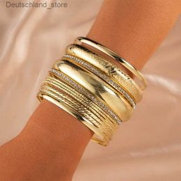 Charm Bracelets Luxury Gold Colour Bangle Bracelet Set Bohemian Multi-layer Geometric Crystal Pearls Big Circle Braclets for Women Pulseras Mujer Q230925