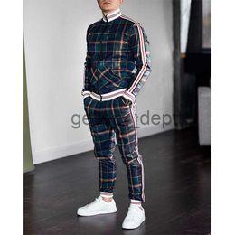 Men's Tracksuits Mens Tracksuits Colourful Plaid Casual Zipper Hoodie Set 3D Print Set New Autumn Male Sweatshirt Clothes For Men J230925