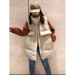 Women's Trench Coats Vests Down Jacket For Women 2023 Fashion Autumn Winter Loose Chic Casual Sleeveless Pockets Mid Length Parkas