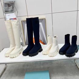 Luxury Designer Shoes Classic Elastic Knitted Socks Boots New High Sleeve Knee Length Boots Matsutake Thick Sole Sawtooth Short Boots