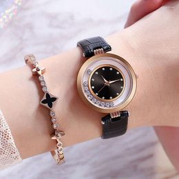 Wristwatches Fashion Women Leather Strap Dress Clock Ladies Bracelet Quartz Wrist Watch Luxury Gold Black Belt Crystal Dial Casual