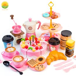 Kitchens Play Food Children Toy Cake Simulation Afternoon Tea Cut Set Kids Coffee Pretend Game House Girl Kitchen 3 Years Birthday Gifts 230925