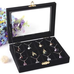 High Quality Jewelry Storage Box Necklace Pendants Case Ring Earring Holder Jewelry Accessories Showcase With Glass Cover239I