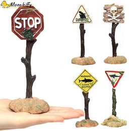 Aquariums Resin Aquarium Decoration Ornaments Artificial Shark Warning Sign Landscaping Accessories for Fish Tank Aquarium Background 230925