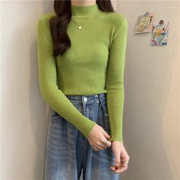 Women's Sweaters Solid Colour Half High Collar Long Sleeve Knitted Sweater Korean Loose Simple Pullover Basic Jumpers Tops