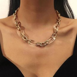 Chains Transparent Resin Double Alloy Metal Short Clavicle Men Thick Jewellery Gold-plated Chain And Women Fashion Necklace Chai P6L198Z