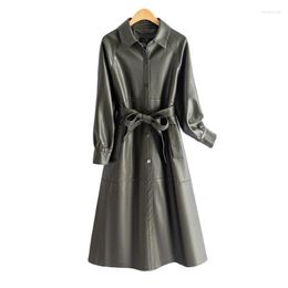 Women's Leather Autumn Lapel Single Button Sheepskin Coat Women Genuine Long Trench Korean Fashion Real Jacket Casual Top