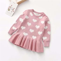 Girl's Dresses 1 5T Toddler Kid Baby Girl Clothes long Sleeve Heart Print Knitted Dress Elegant Cute Sweet Warm Winter Outfit 230925