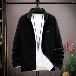 Men's Jackets Mid Length Men Jacket Thickened Fleece Winter Coat Windproof Stand Collar Plus Size Soft Pockets Cold Resistant Outerwear