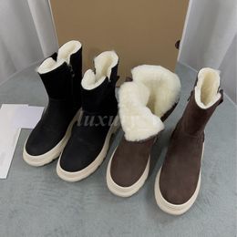 Designer botas de neve mulheres bota de pele clássico inverno camurça tornozelo botas de lã de couro sapatos casuais vintage zíper decoração tênis