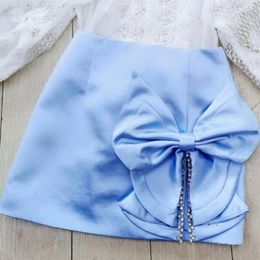 Skirts Diamond Bow A-Line Skirt Summer High Waist Slim Slit Solid Colour Casual Women Fashion